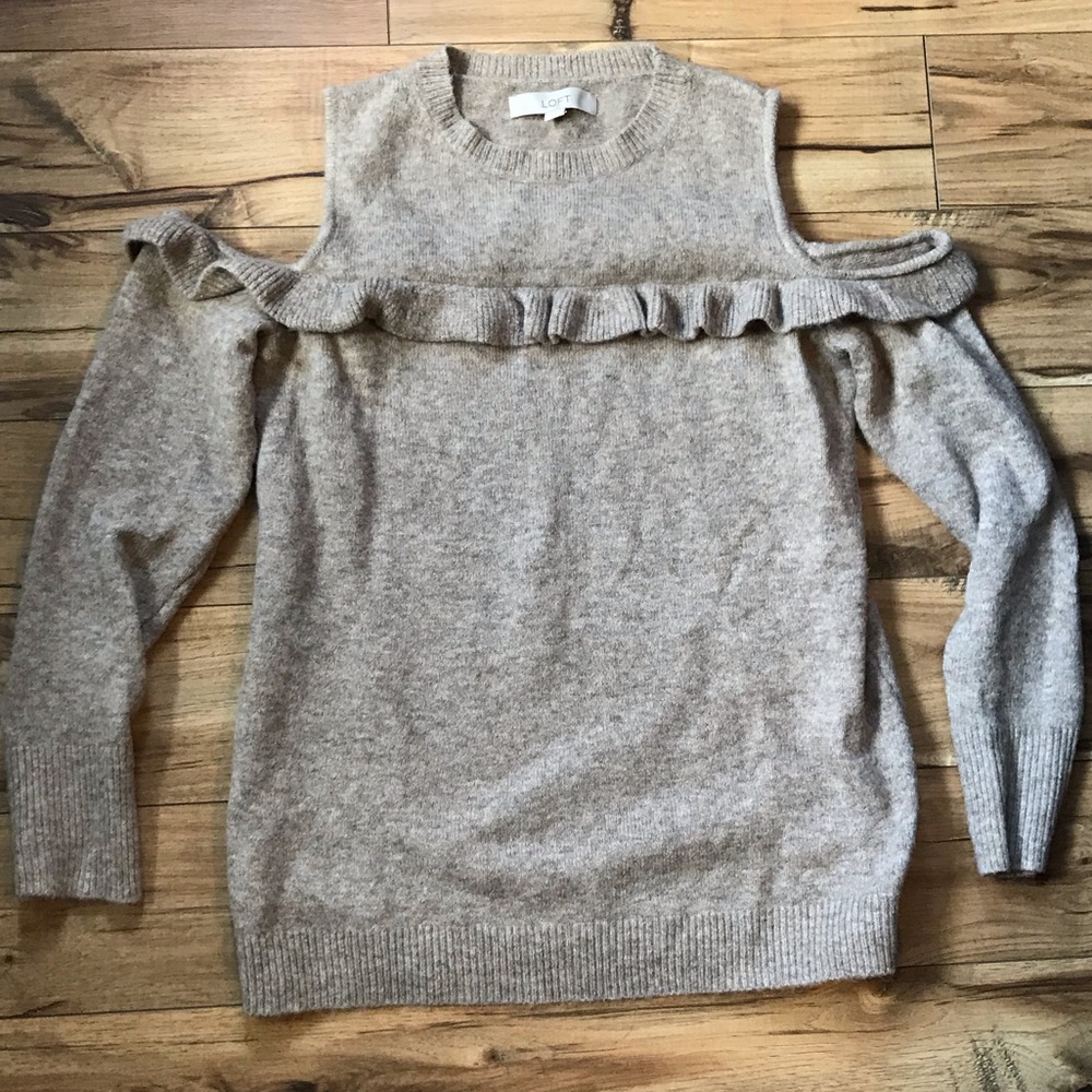 LOFT Soft Taupe Cold Shoulder Sweater (size M)